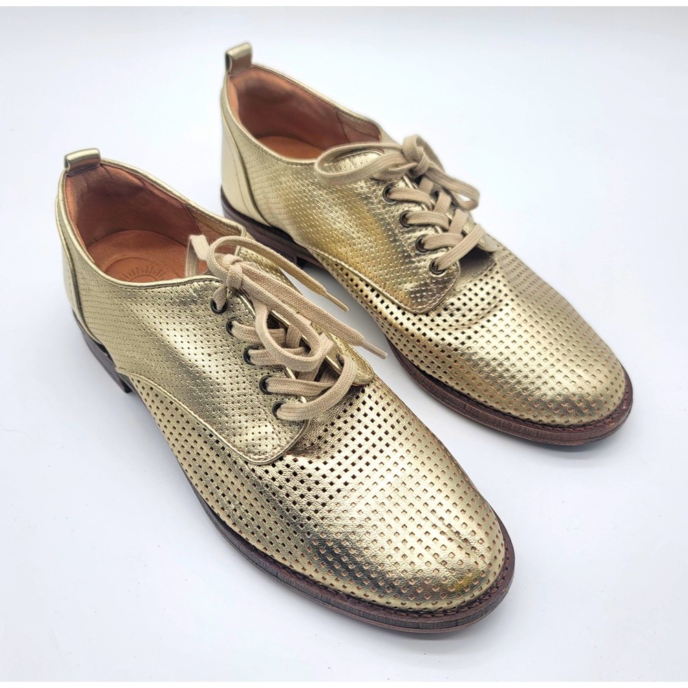 Brioso Fixby Womens 8M Gold Metallic Leather Perforated Oxford Shoes Lace Up